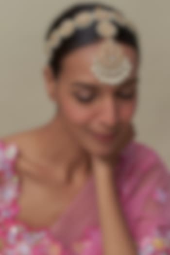 Gold Finish Kundan Polki & White Stone Mathapatti by Tad Accessories at Pernia's Pop Up Shop