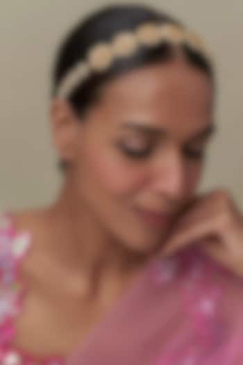 Gold Finish Kundan Polki & White Stone Mathapatti by Tad Accessories at Pernia's Pop Up Shop