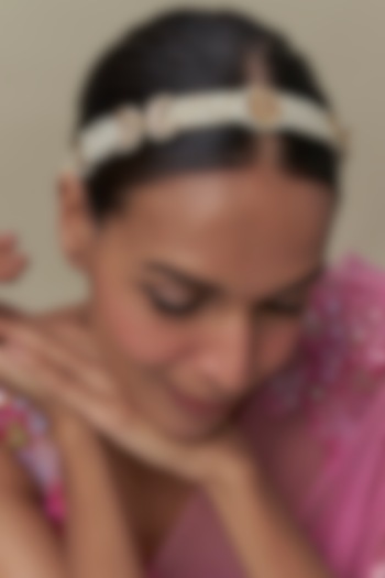 Gold Finish Kundan Polki & White Stone Mathapatti by Tad Accessories at Pernia's Pop Up Shop