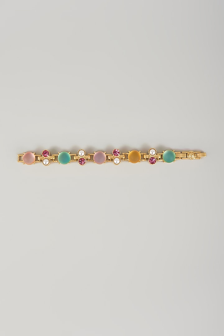 Gold Finish Kundan Polki & Multi-Colored Stone Hand Harness by Tad Accessories at Pernia's Pop Up Shop