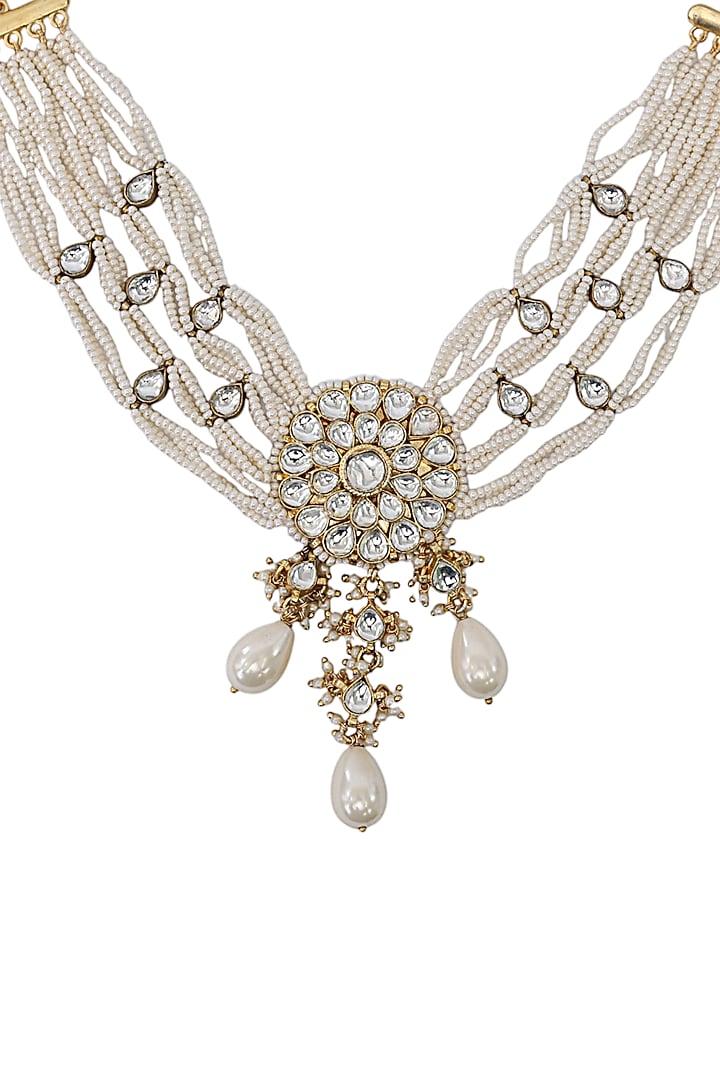 Gold Finish White Imitation Kundan Polki Choker Necklace by Tad Accessories at Pernia's Pop Up Shop