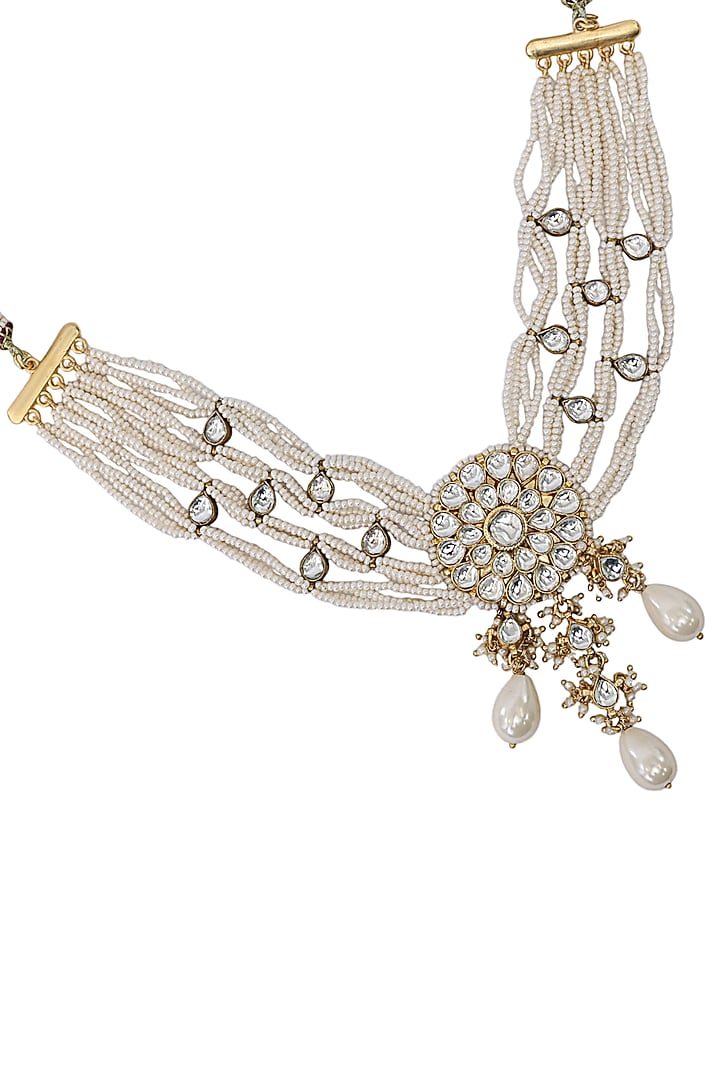 Gold Finish White Imitation Kundan Polki Choker Necklace by Tad Accessories at Pernia's Pop Up Shop