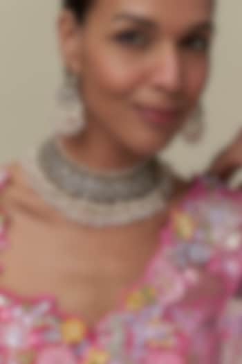 Gold Finish Kundan Polki & White Stone Necklace Set by Tad Accessories at Pernia's Pop Up Shop