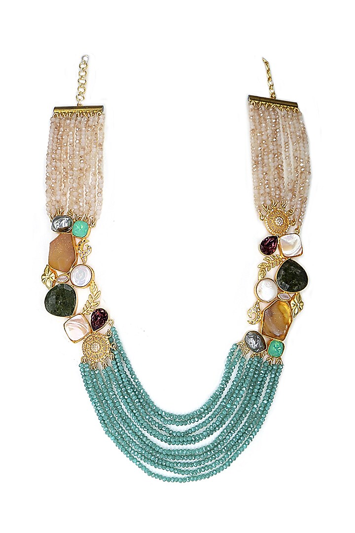 Gold Finish Multi-Colored Agate & Semi-Precious Stone Necklace by Tad Accessories at Pernia's Pop Up Shop