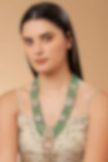 Gold Finish Green Kundan Polki & Semi-Precious Stone Necklace by Tad Accessories at Pernia's Pop Up Shop