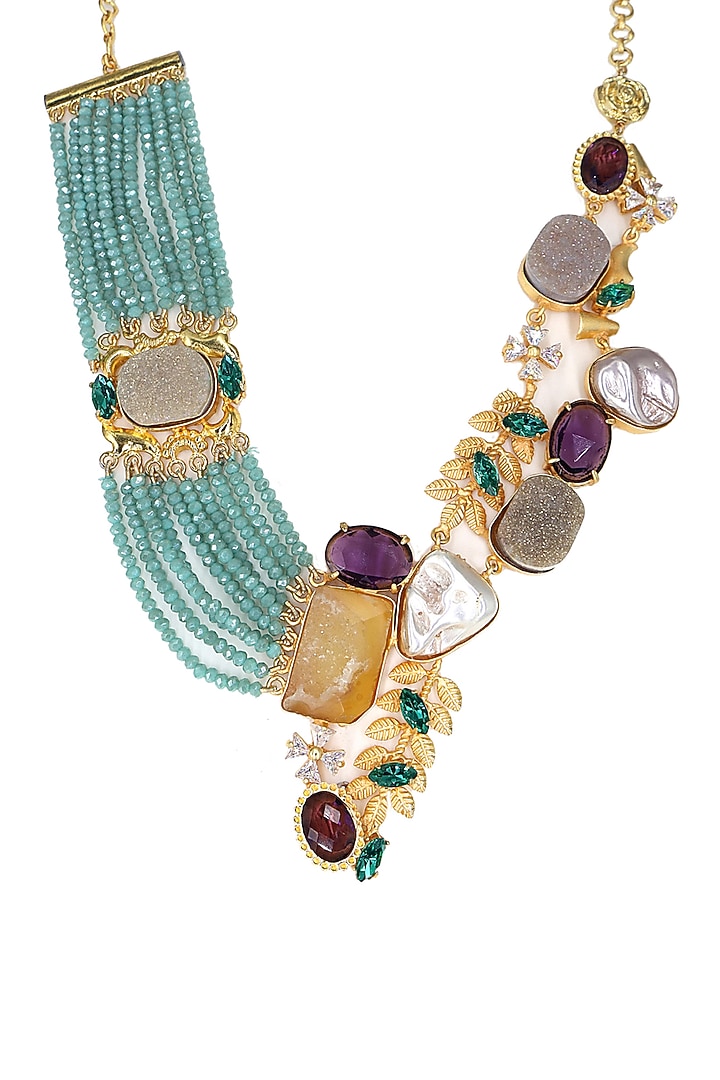 Gold Finish Multi-Colored Agate & Semi-Precious Stone Necklace by Tad Accessories at Pernia's Pop Up Shop