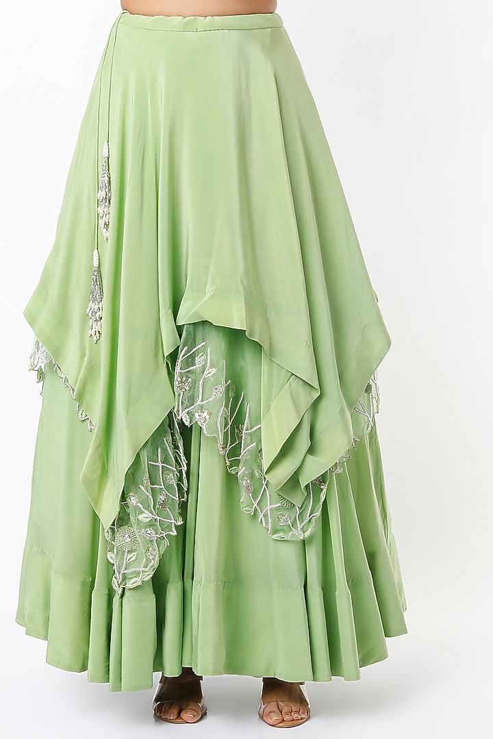 Gloss Mint Embroidered Asymmetrical Wedding Lehenga Set by Totta Designs by Neelam and Surabhi at Pernia's Pop Up Shop