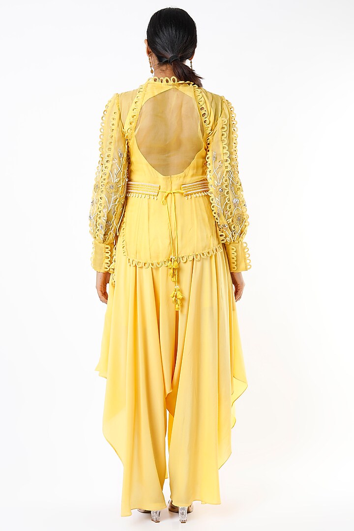 Butter Yellow Embroidered Jumpsuit With Koti by Totta Designs by Neelam and Surabhi at Pernia's Pop Up Shop