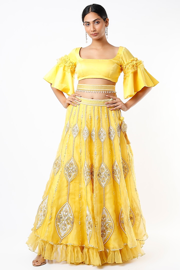 Cadmium Yellow Embroidered Lehenga Set by Totta Designs by Neelam and Surabhi