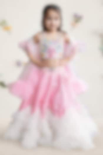 Pink & White Taffeta Lehenga Set For Girls by Devykids at Pernia's Pop Up Shop