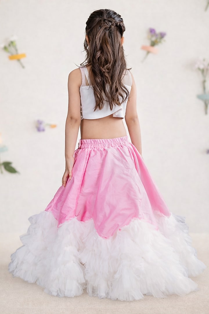 Pink & White Taffeta Lehenga Set For Girls by Devykids at Pernia's Pop Up Shop