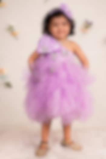 Lavender Net Embroidered Dress For Girls by Devykids at Pernia's Pop Up Shop