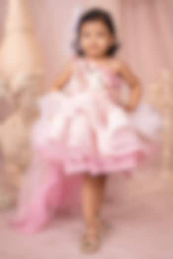 Baby Pink & White Net Embroidered Dress For Girls by Devykids at Pernia's Pop Up Shop