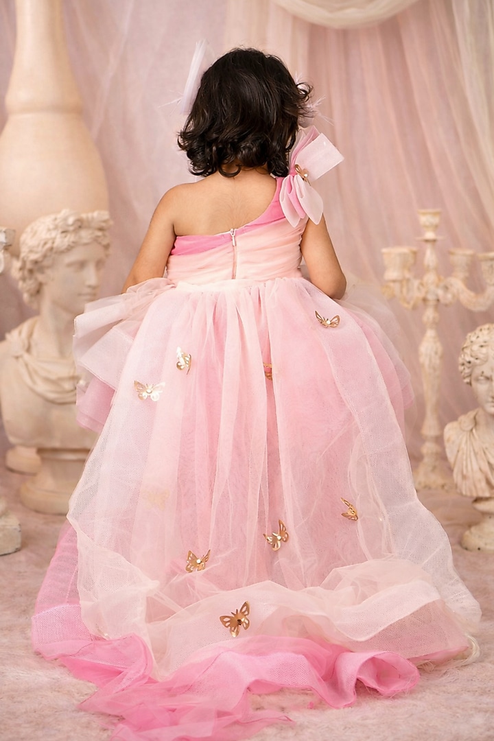 Baby Pink & White Net Embroidered Dress For Girls by Devykids at Pernia's Pop Up Shop