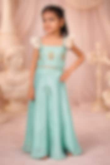 Mint Green Tissue Embroidered Co-Ord Set For Girls by Devykids at Pernia's Pop Up Shop
