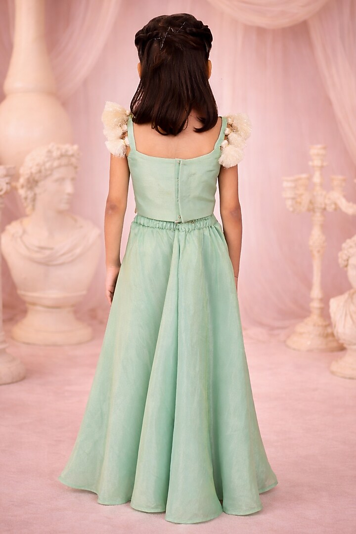 Mint Green Tissue Embroidered Co-Ord Set For Girls by Devykids at Pernia's Pop Up Shop