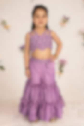 Purple Tissue Flared Sharara Set For Girls by Devykids at Pernia's Pop Up Shop