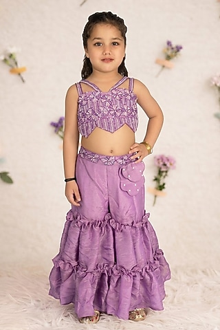 Purple Tissue Flared Sharara Set For Girls by Devykids
