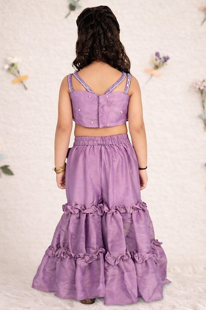 Purple Tissue Flared Sharara Set For Girls by Devykids at Pernia's Pop Up Shop