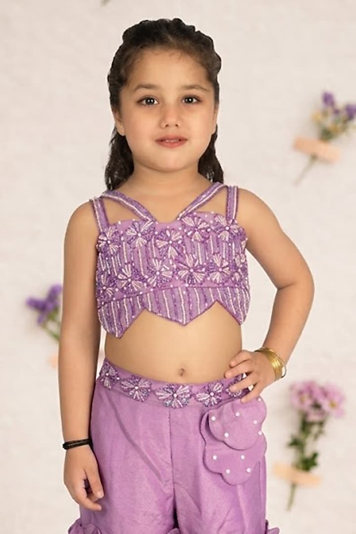 Purple Tissue Flared Sharara Set For Girls by Devykids at Pernia's Pop Up Shop