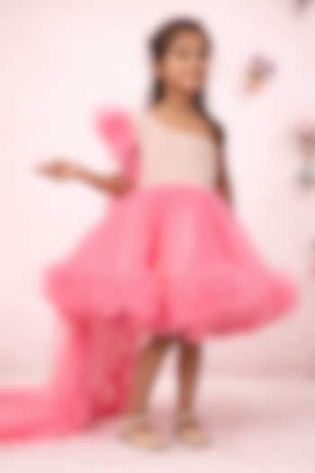 Pink & White Net Embroidered Dress For Girls by Devykids at Pernia's Pop Up Shop
