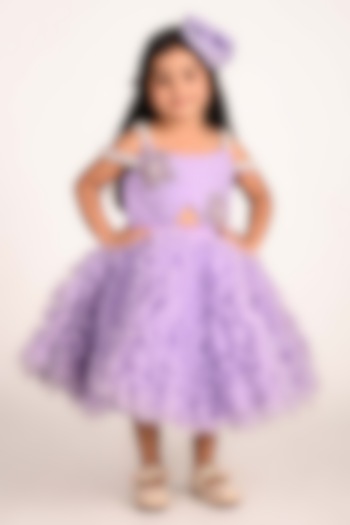 Lavender & White Net Embroidered Dress For Girls by Devykids at Pernia's Pop Up Shop