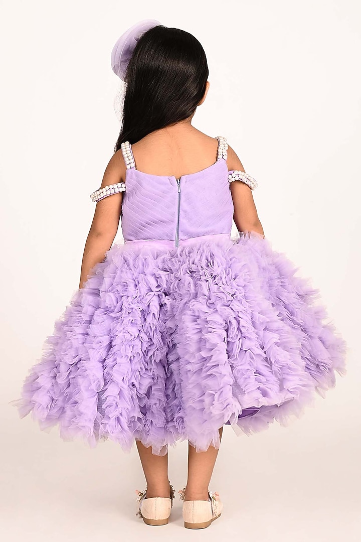 Lavender & White Net Embroidered Dress For Girls by Devykids at Pernia's Pop Up Shop