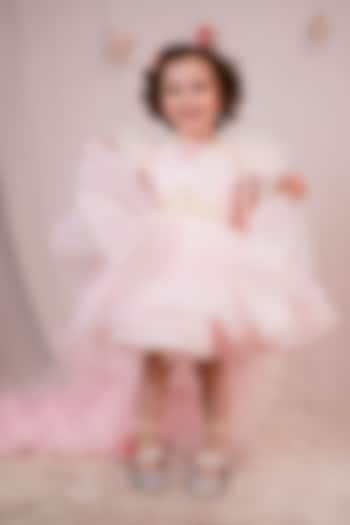 Baby Pink & White Net Embroidered Dress For Girls by Devykids at Pernia's Pop Up Shop