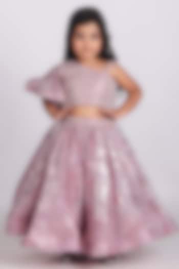 Shimmery Pink Organza Flared Lehenga Set For Girls by Devykids at Pernia's Pop Up Shop