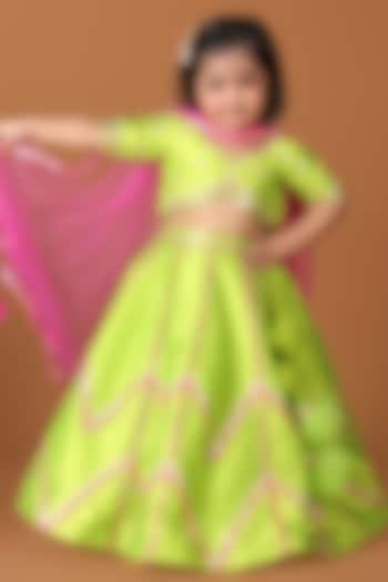 Lime Green Silk & Raw Silk Sequin Embroidered Lehenga Set For Girls by Devykids at Pernia's Pop Up Shop