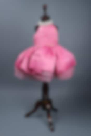 Baby Pink Satin & Organza Gold Embellished Dress For Girls by Devykids at Pernia's Pop Up Shop