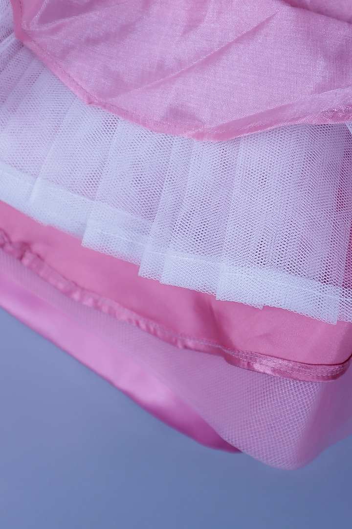 Baby Pink Satin & Organza Gold Embellished Dress For Girls by Devykids at Pernia's Pop Up Shop