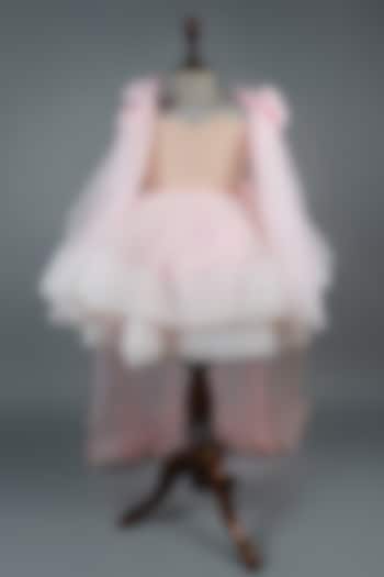 Pastel Pink Net & Organza Gold Embellished Layered Dress For Girls by Devykids at Pernia's Pop Up Shop