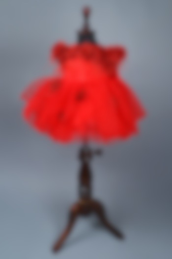 Red Soft Net & Organza Floral Layered Dress For Girls by Devykids at Pernia's Pop Up Shop