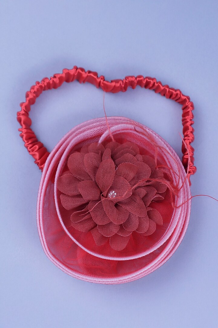 Red Soft Net & Organza Floral Layered Dress For Girls by Devykids at Pernia's Pop Up Shop