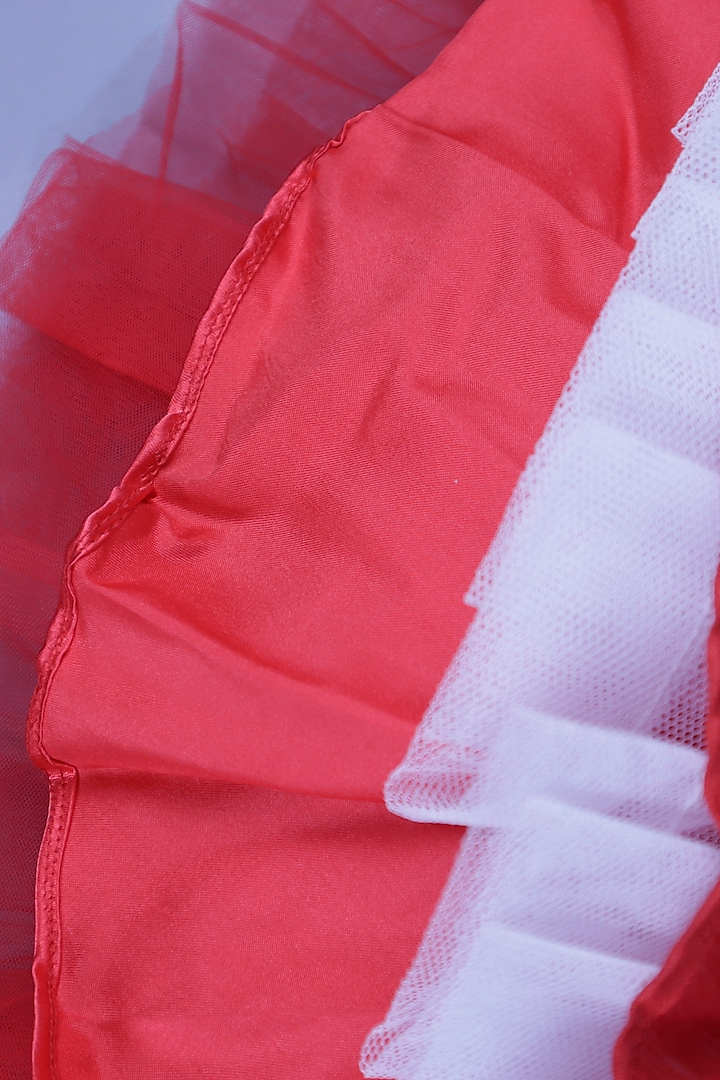 Red Soft Net & Organza Floral Layered Dress For Girls by Devykids at Pernia's Pop Up Shop