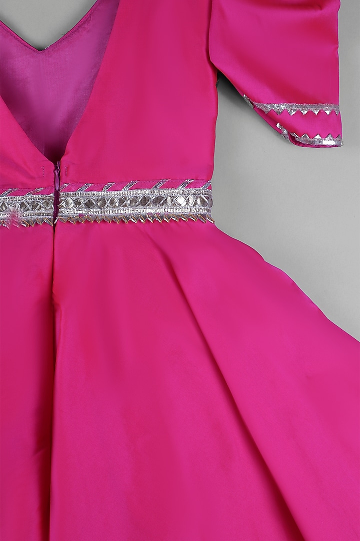 Deep Pink Satin & Silk Embellished Anarkali Set For Girls by Devykids at Pernia's Pop Up Shop