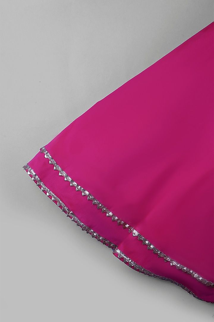 Deep Pink Satin & Silk Embellished Anarkali Set For Girls by Devykids at Pernia's Pop Up Shop