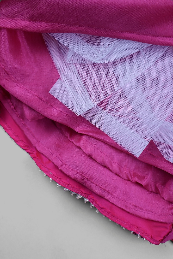 Deep Pink Satin & Silk Embellished Anarkali Set For Girls by Devykids at Pernia's Pop Up Shop