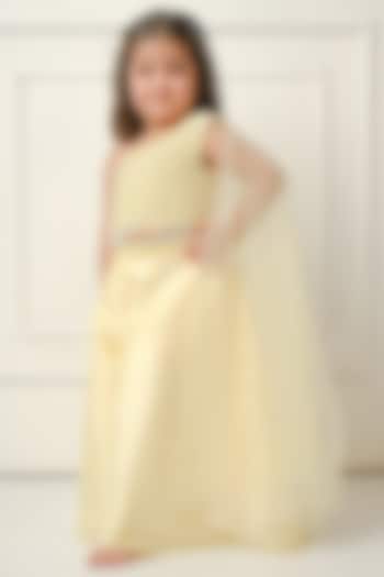 Pastel Yellow Taffeta Palazzo Pant Set For Girls by Devykids at Pernia's Pop Up Shop