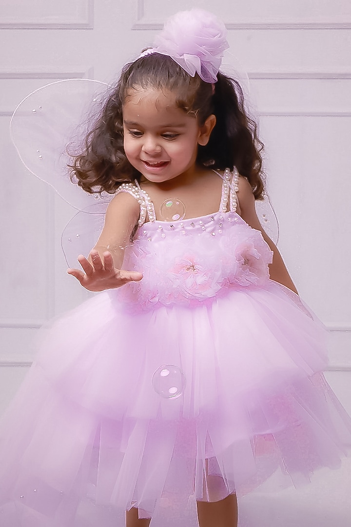 Pink Net & Soft Tulle Layered Dress For Girls by Devykids at Pernia's Pop Up Shop