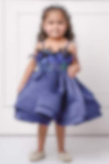 Navy Blue Satin Flared Dress For Girls by Devykids at Pernia's Pop Up Shop