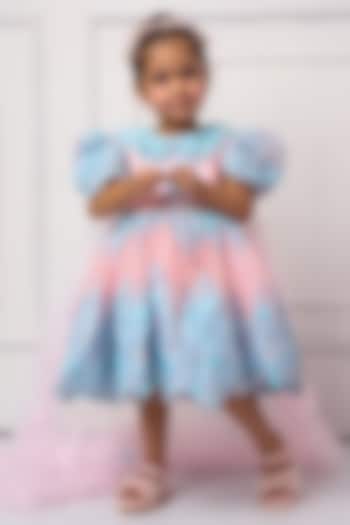 Blue & Pink Banana Crepe Ruffled Dress For Girls by Devykids at Pernia's Pop Up Shop