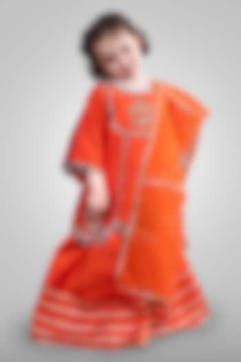 Sunset Orange Taffeta Sharara Set For Girls by Devykids at Pernia's Pop Up Shop