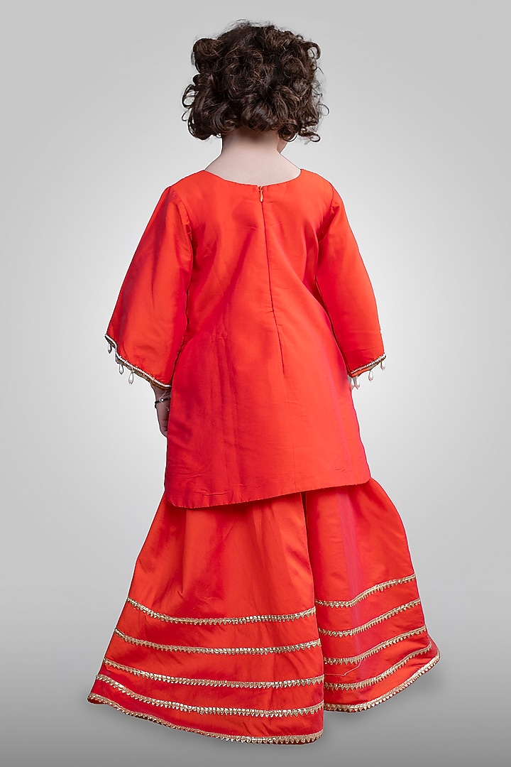 Sunset Orange Taffeta Sharara Set For Girls by Devykids at Pernia's Pop Up Shop