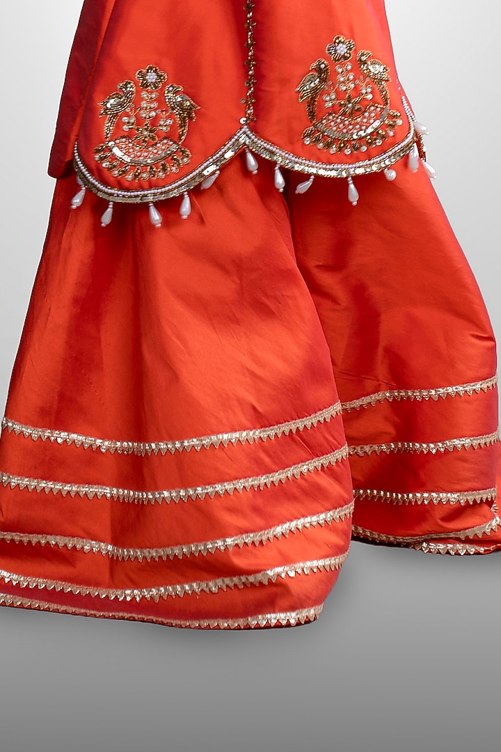 Sunset Orange Taffeta Sharara Set For Girls by Devykids at Pernia's Pop Up Shop