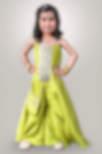 Lime Green Tissue Lace Embroidered Jumpsuit For Girls by Devykids at Pernia's Pop Up Shop