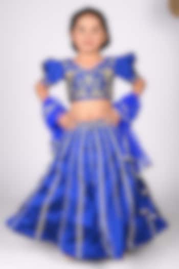 Royal Blue Taffeta Sequin Embellished Lehenga Set For Girls by Devykids at Pernia's Pop Up Shop