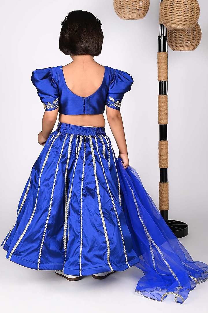 Royal Blue Taffeta Sequin Embellished Lehenga Set For Girls by Devykids at Pernia's Pop Up Shop