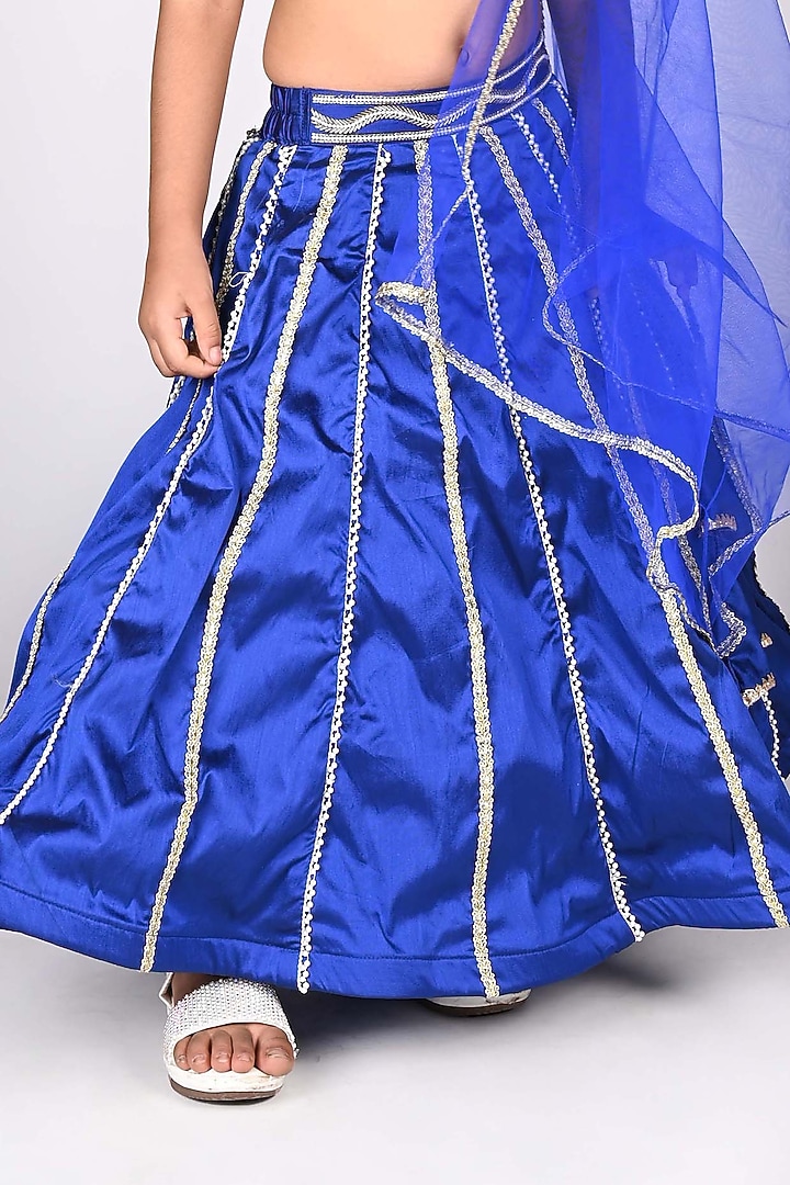 Royal Blue Taffeta Sequin Embellished Lehenga Set For Girls by Devykids at Pernia's Pop Up Shop